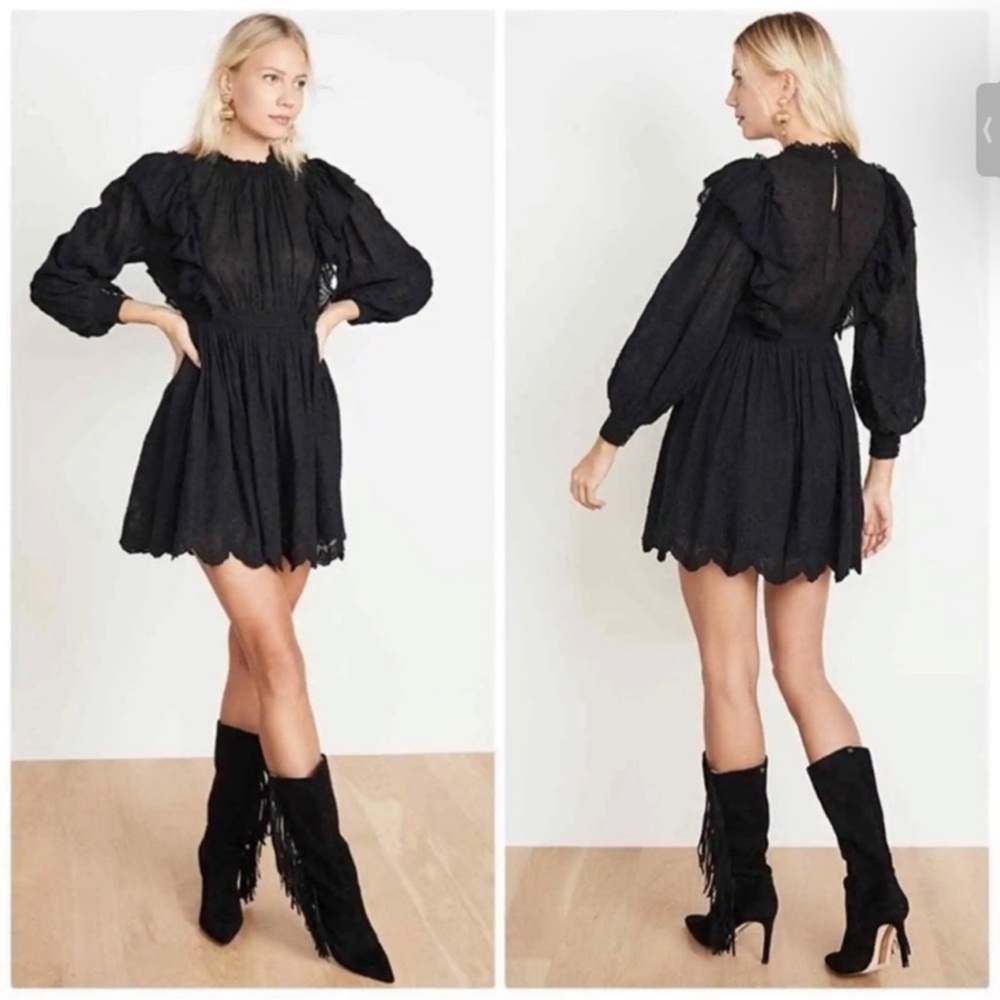 ULLA JOHNSON Dorithie Dress Embroidered Ruffle Sz 2